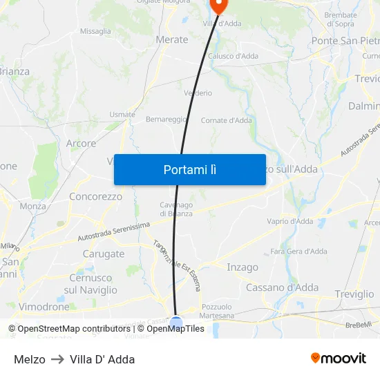 Melzo to Villa D' Adda map