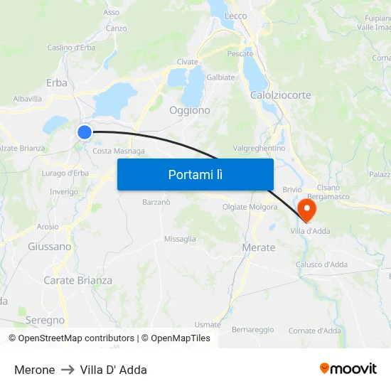 Merone to Villa D' Adda map