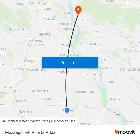 Mezzago to Villa D' Adda map