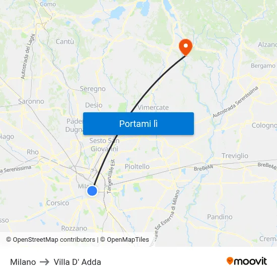 Milano to Villa D' Adda map