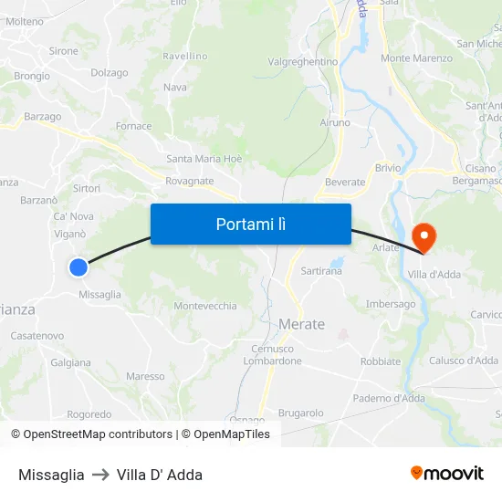 Missaglia to Villa D' Adda map