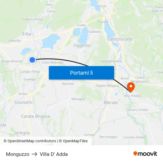 Monguzzo to Villa D' Adda map