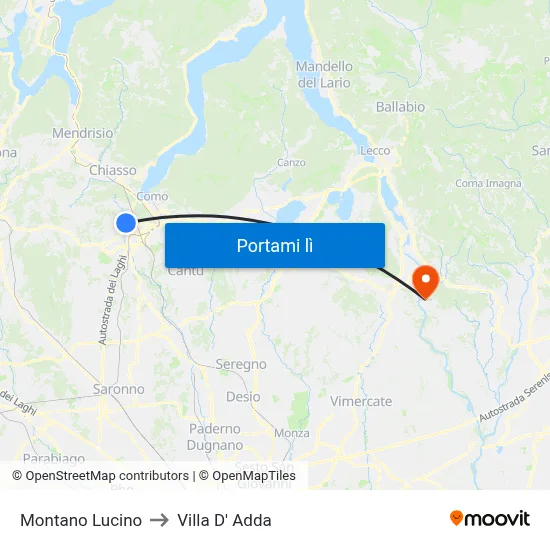 Montano Lucino to Villa D' Adda map