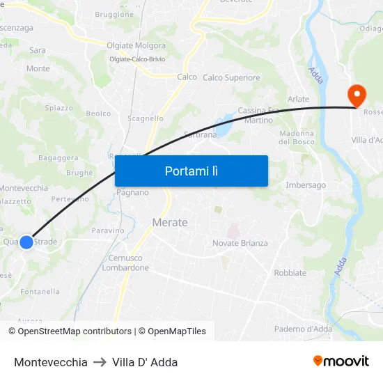Montevecchia to Villa D' Adda map