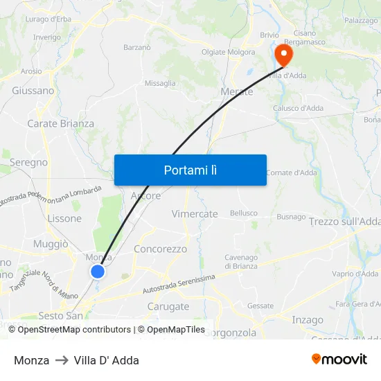 Monza to Villa D' Adda map