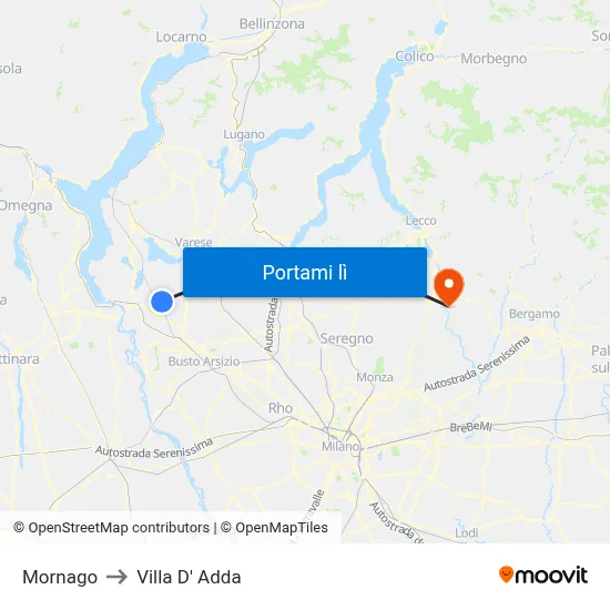 Mornago to Villa D' Adda map