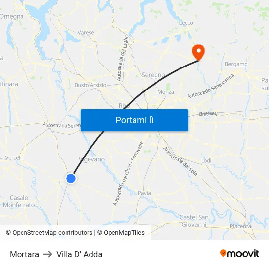 Mortara to Villa D' Adda map