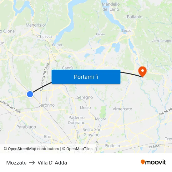 Mozzate to Villa D' Adda map
