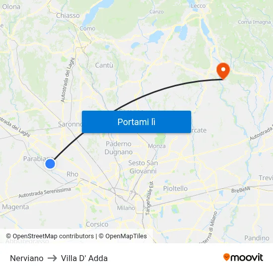 Nerviano to Villa D' Adda map