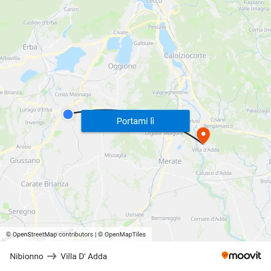 Nibionno to Villa D' Adda map