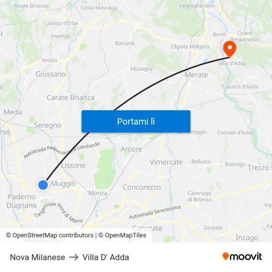 Nova Milanese to Villa D' Adda map