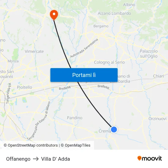 Offanengo to Villa D' Adda map