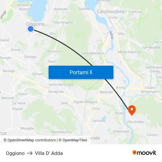 Oggiono to Villa D' Adda map