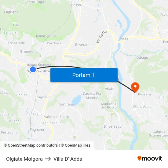 Olgiate Molgora to Villa D' Adda map