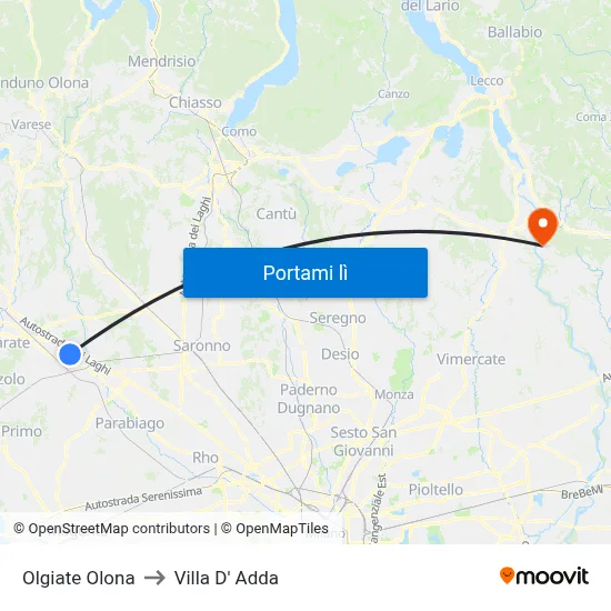 Olgiate Olona to Villa D' Adda map