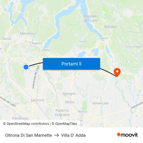 Oltrona Di San Mamette to Villa D' Adda map