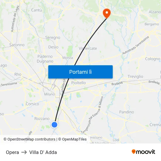 Opera to Villa D' Adda map