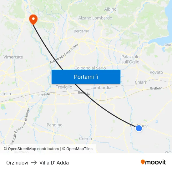 Orzinuovi to Villa D' Adda map