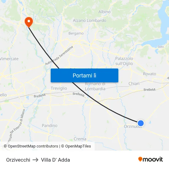 Orzivecchi to Villa D' Adda map
