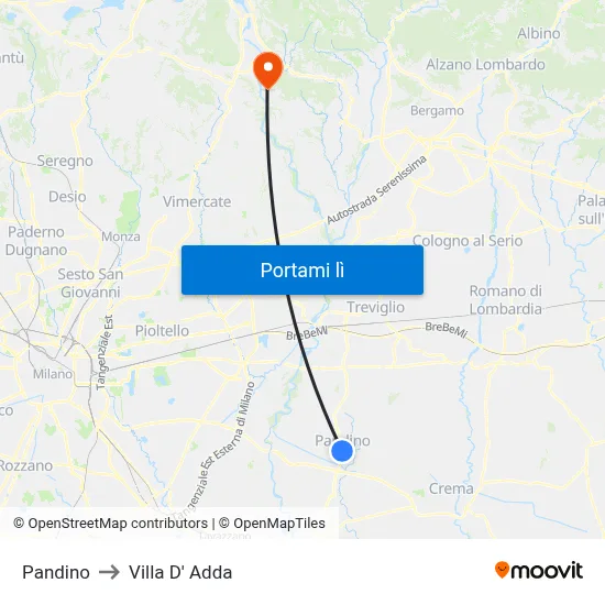 Pandino to Villa D' Adda map