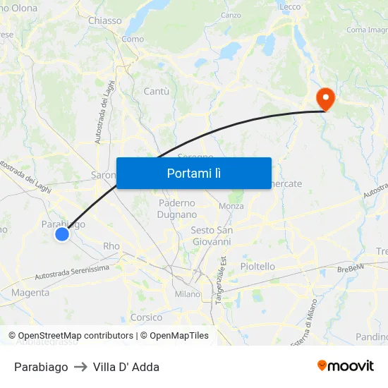 Parabiago to Villa D' Adda map