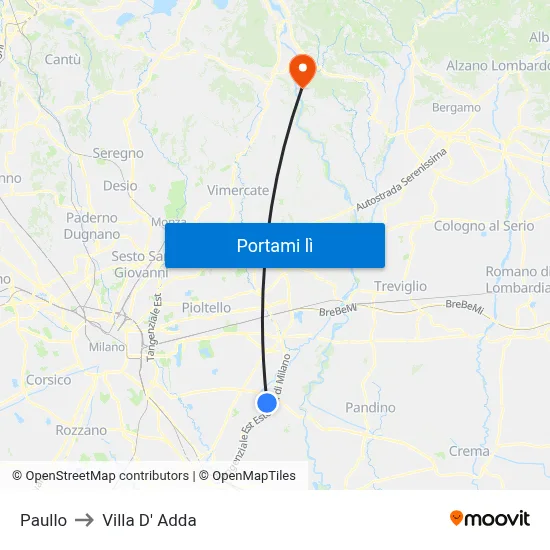 Paullo to Villa D' Adda map