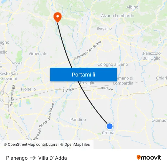 Pianengo to Villa D' Adda map