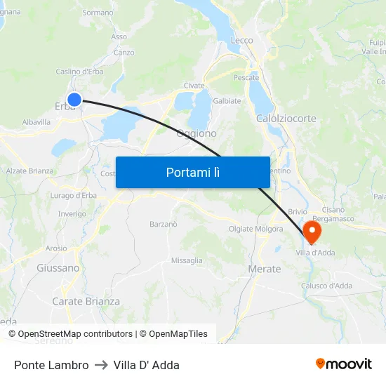 Ponte Lambro to Villa D' Adda map