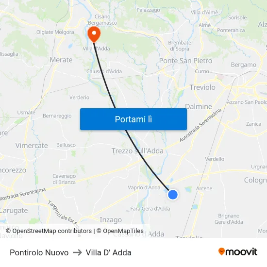 Pontirolo Nuovo to Villa D' Adda map