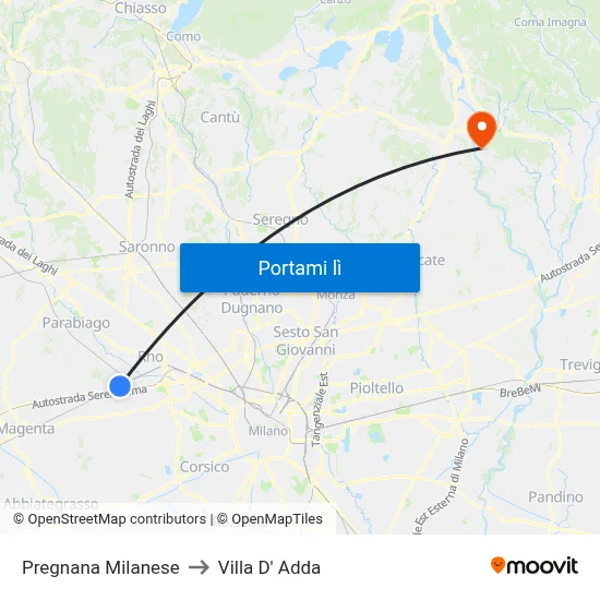 Pregnana Milanese to Villa D' Adda map