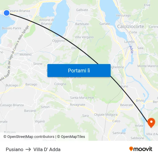 Pusiano to Villa D' Adda map