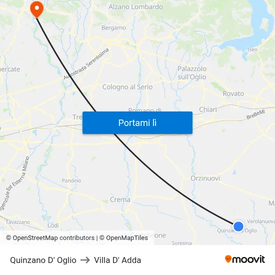 Quinzano D' Oglio to Villa D' Adda map