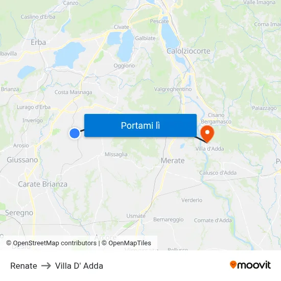 Renate to Villa D' Adda map
