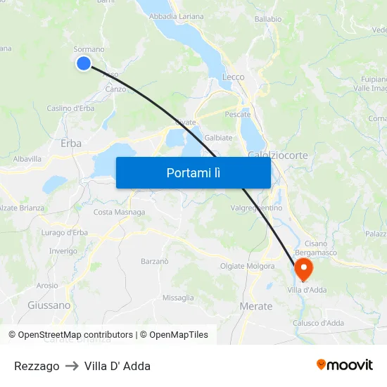 Rezzago to Villa D' Adda map