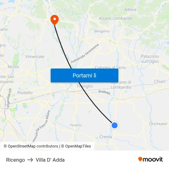Ricengo to Villa D' Adda map
