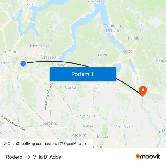 Rodero to Villa D' Adda map