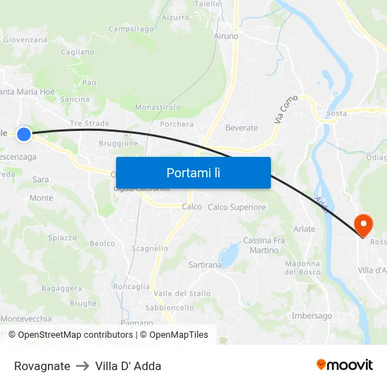 Rovagnate to Villa D' Adda map