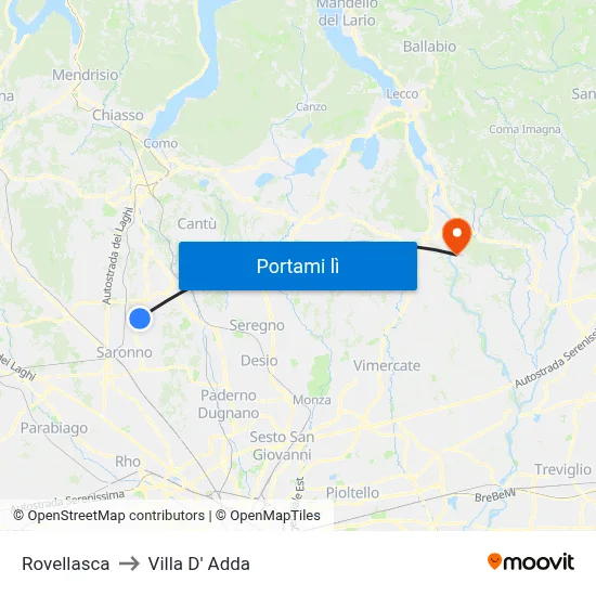 Rovellasca to Villa D' Adda map