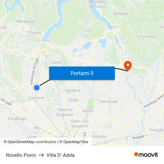 Rovello Porro to Villa D' Adda map
