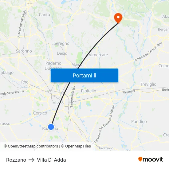Rozzano to Villa D' Adda map
