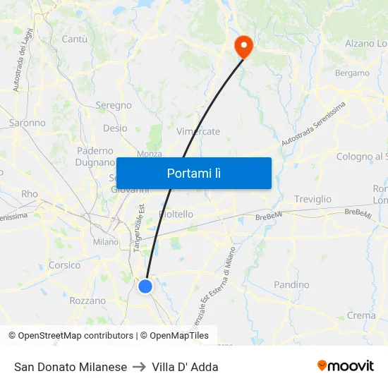 San Donato Milanese to Villa D' Adda map