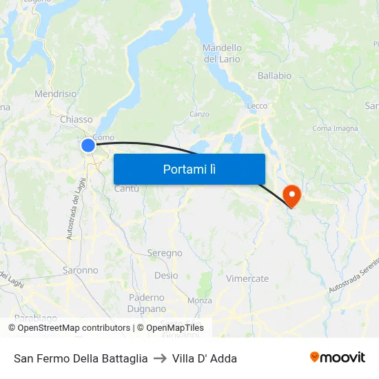San Fermo Della Battaglia to Villa D' Adda map
