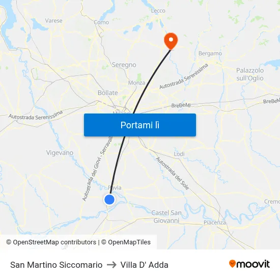 San Martino Siccomario to Villa D' Adda map