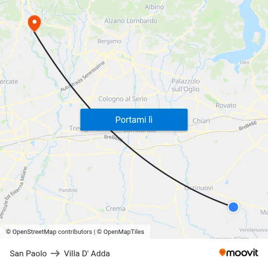 San Paolo to Villa D' Adda map