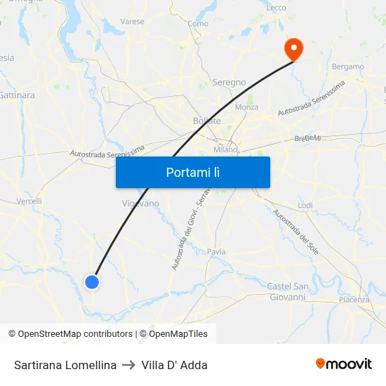Sartirana Lomellina to Villa D' Adda map