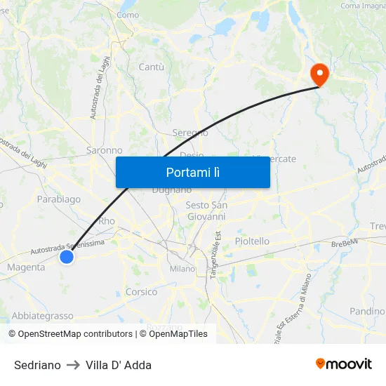 Sedriano to Villa D' Adda map