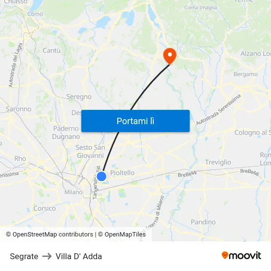 Segrate to Villa D' Adda map