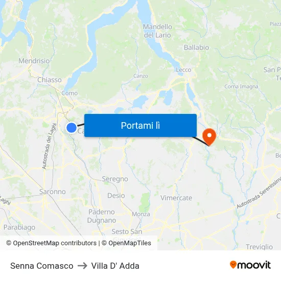 Senna Comasco to Villa D' Adda map