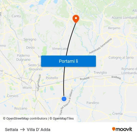 Settala to Villa D' Adda map