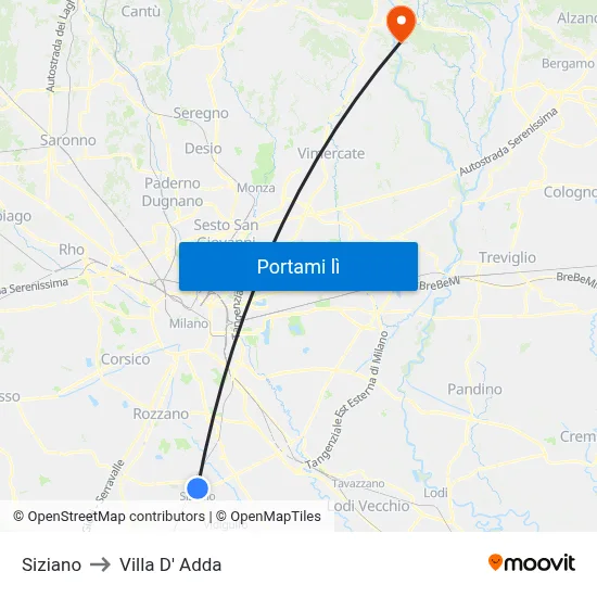 Siziano to Villa D' Adda map